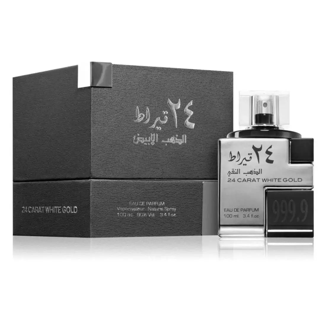 Lattafa 24 Carat White Gold Perfume 100ml EDP Box and Bottle