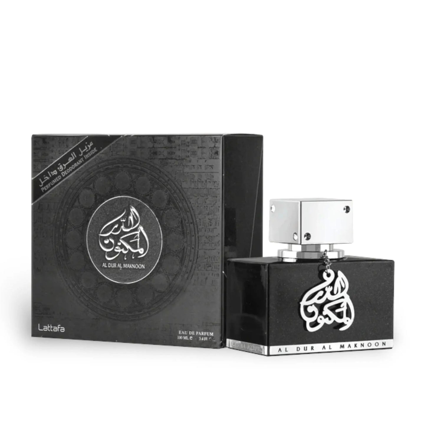 Lattafa Al Dur Al Maknoon Silver Perfume 100ml EDP Box and Bottle