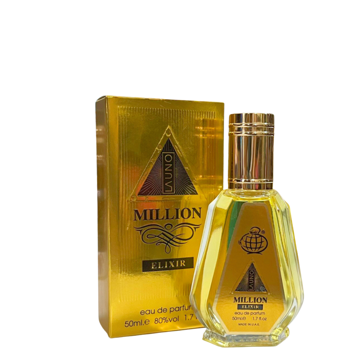 La Uno Million Elixir 50ml EDP Fragrance World golden bottle