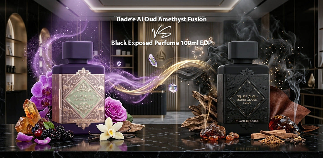 Bade'e Al Oud Amethyst Fusion vs Black Exposed Perfume 100ml EDP price and review comparison