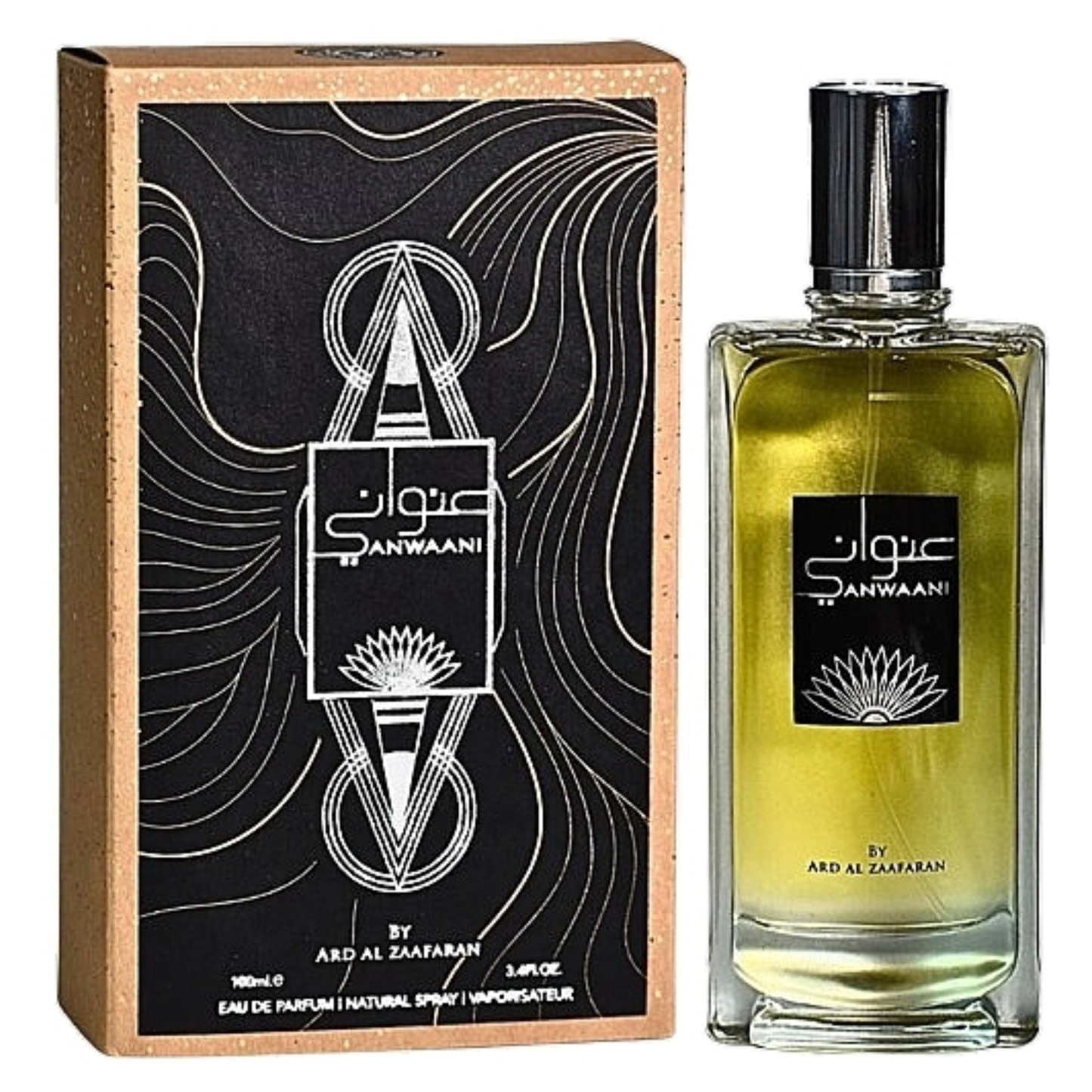 Anwaani Perfume 100ml EDP Ard Al Zaafaran black and olive bottle
