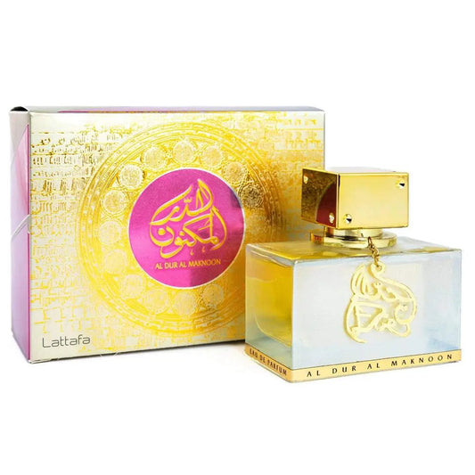 Lattafa Al Dur Al Maknoon Gold Perfume 100ml EDP Box and Bottle