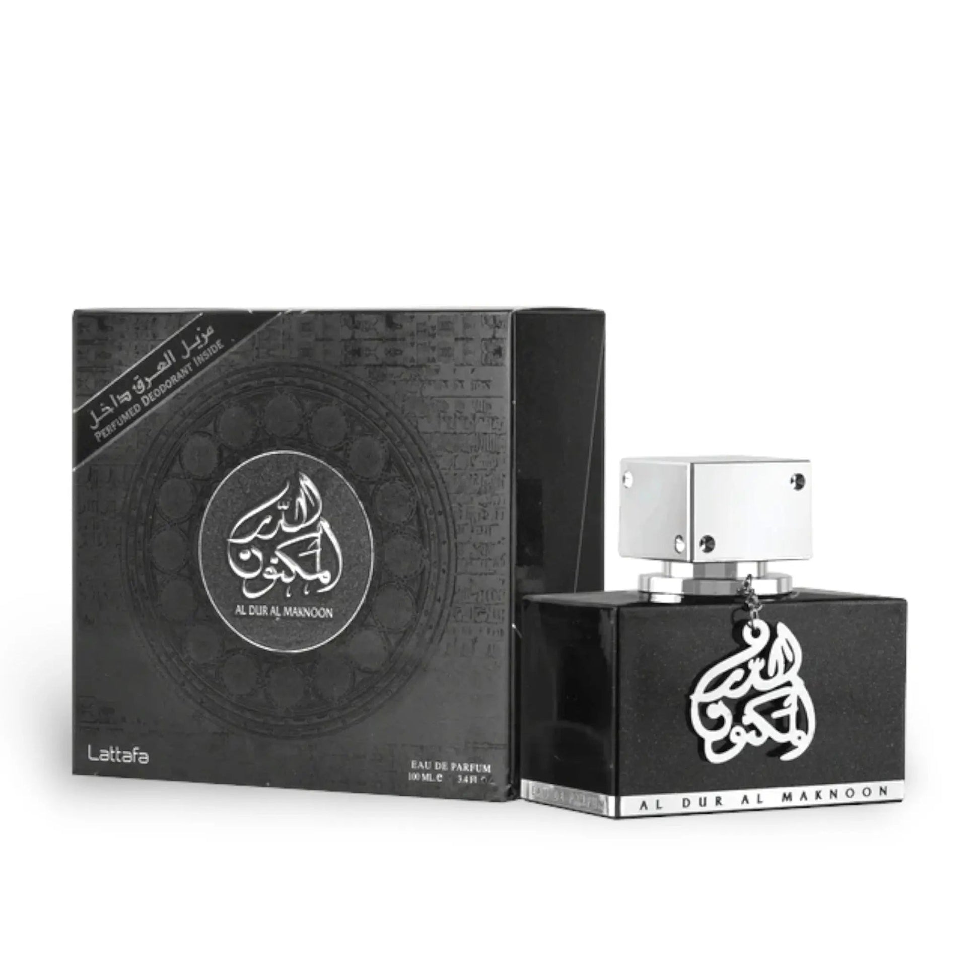 Lattafa Al Dur Al Maknoon Silver Perfume 100ml EDP Box and Bottle