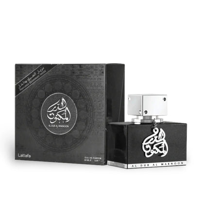 Lattafa Al Dur Al Maknoon Silver Perfume 100ml EDP Box and Bottle