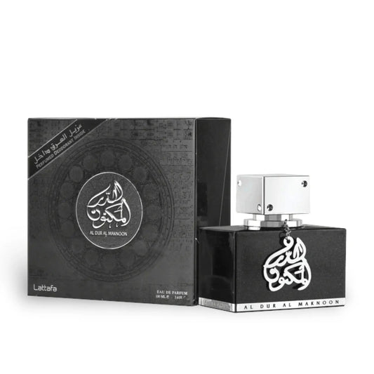 Lattafa Al Dur Al Maknoon Silver Perfume 100ml EDP Box and Bottle