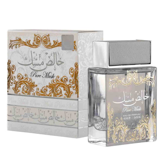 Lattafa Pure Musk (Khalis Musk) Perfume 100ml EDP Box and Bottle