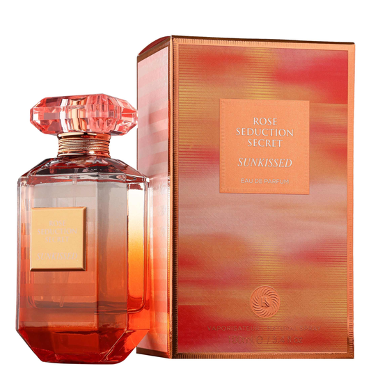 Rose Seduction Secret Sunkissed Perfume 100ml EDP Fragrance World in orange gradient bottle with box