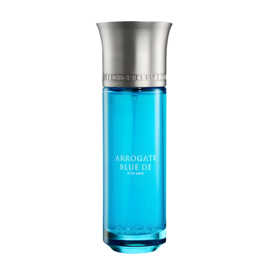 Arrogate Blue De for Men blue glass perfume bottle with silver cap