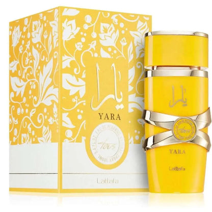 Lattafa Yara Tous Perfumes Bottle & Boxes with Beautiful Design in Yellow Color